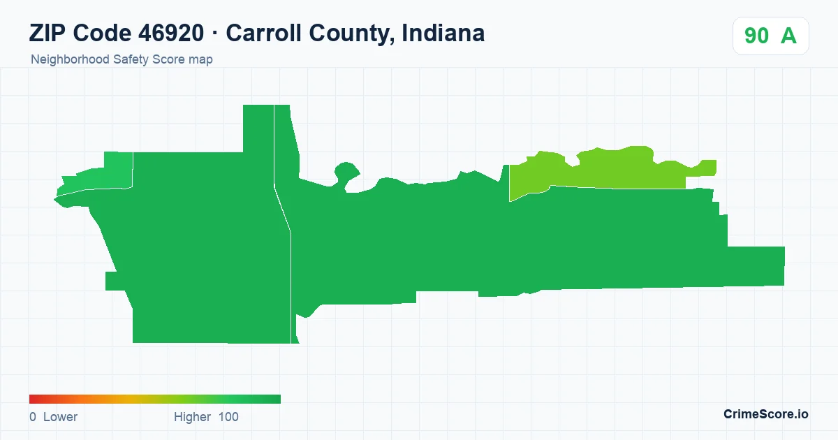 ZIP Code 46920 in Carroll County, Indiana neighborhood Safety Score map