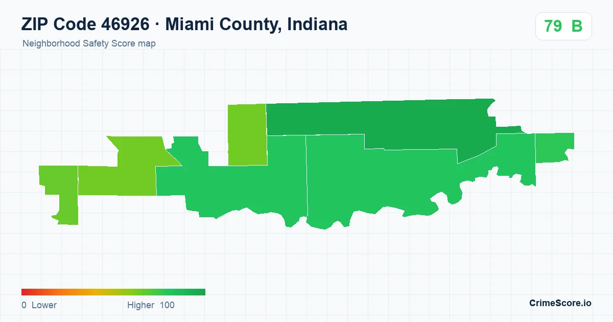 ZIP Code 46926 in Miami County, Indiana neighborhood Safety Score map