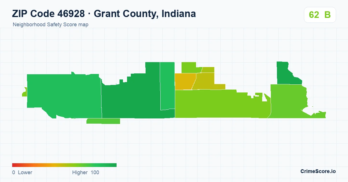 ZIP Code 46928 in Grant County, Indiana neighborhood Safety Score map