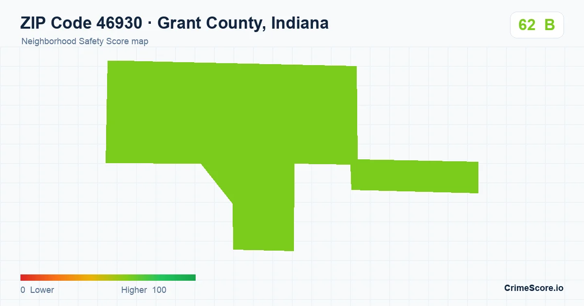 ZIP Code 46930 in Grant County, Indiana neighborhood Safety Score map