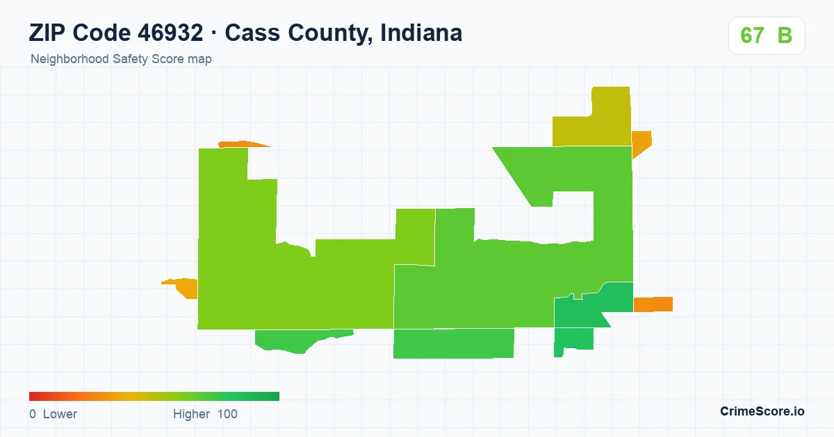 ZIP Code 46932 in Cass County, Indiana neighborhood Safety Score map