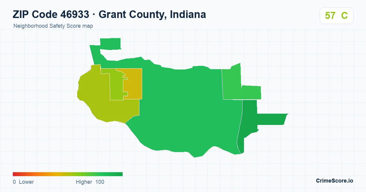 ZIP Code 46933 in Grant County, Indiana neighborhood Safety Score map