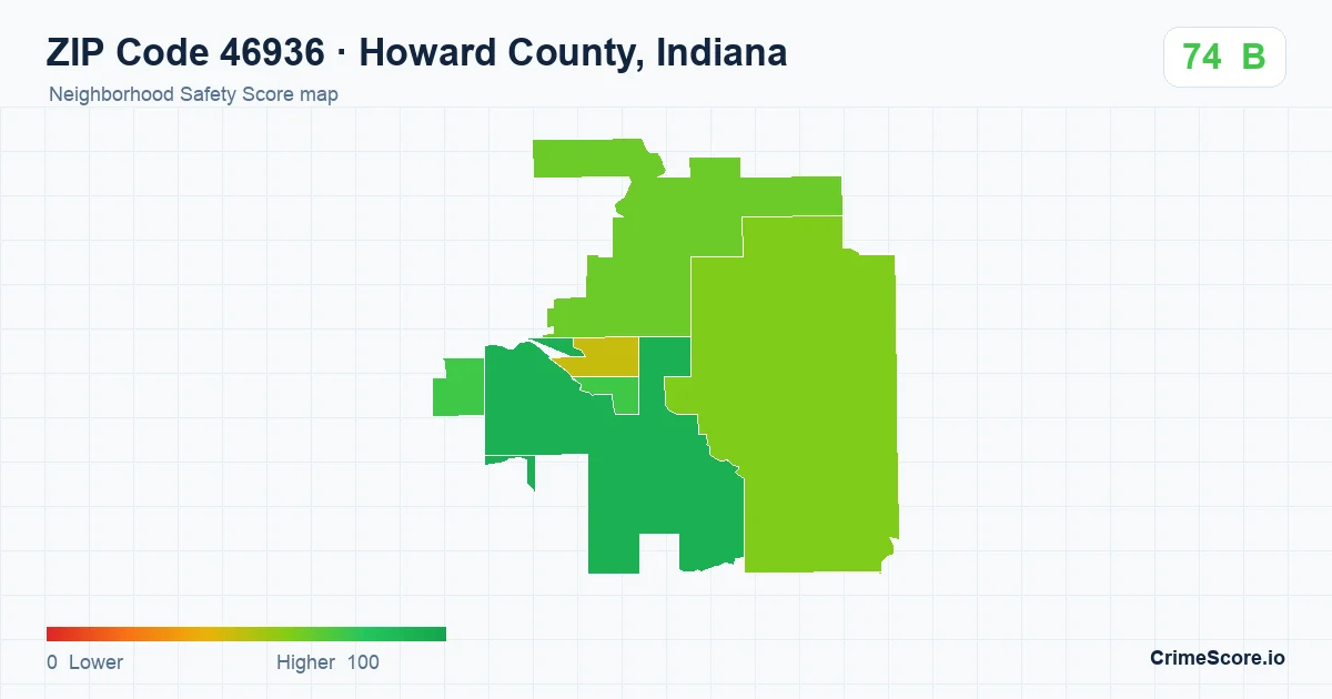 ZIP Code 46936 in Howard County, Indiana neighborhood Safety Score map