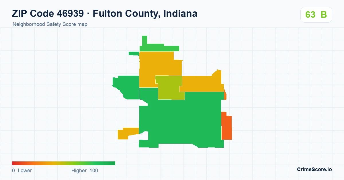 ZIP Code 46939 in Fulton County, Indiana neighborhood Safety Score map