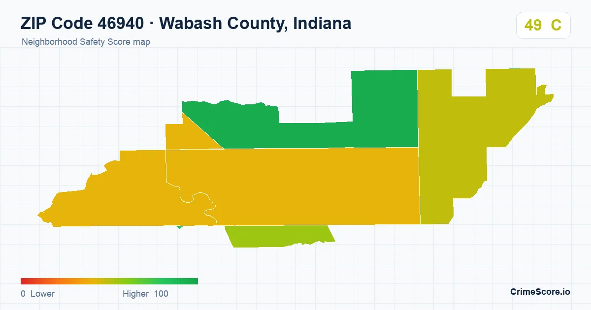 ZIP Code 46940 in Wabash County, Indiana neighborhood Safety Score map