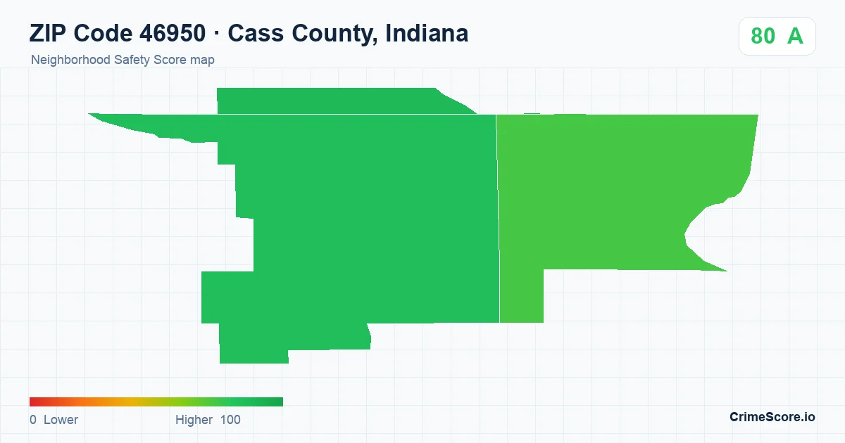 ZIP Code 46950 in Cass County, Indiana neighborhood Safety Score map