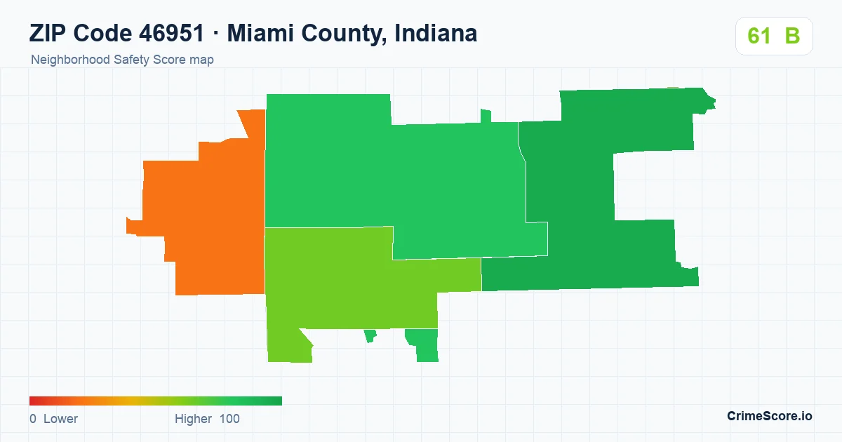 ZIP Code 46951 in Miami County, Indiana neighborhood Safety Score map