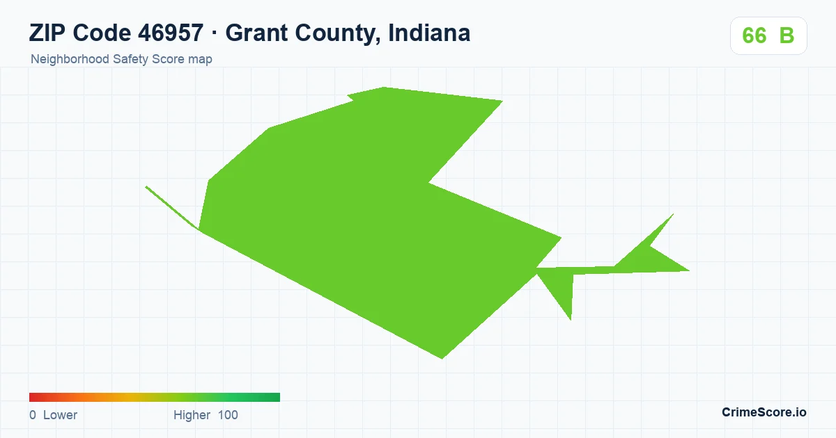 ZIP Code 46957 in Grant County, Indiana neighborhood Safety Score map