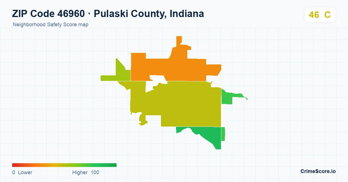 ZIP Code 46960 in Pulaski County, Indiana neighborhood Safety Score map