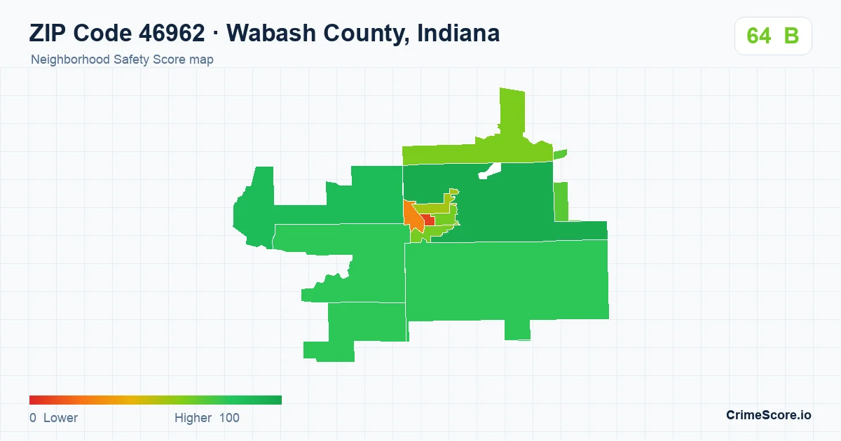 ZIP Code 46962 in Wabash County, Indiana neighborhood Safety Score map