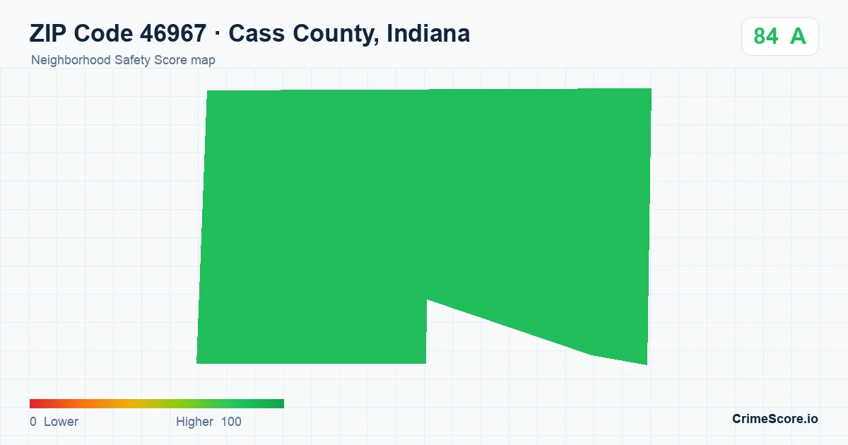 ZIP Code 46967 in Cass County, Indiana neighborhood Safety Score map