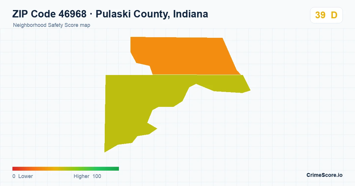 ZIP Code 46968 in Pulaski County, Indiana neighborhood Safety Score map