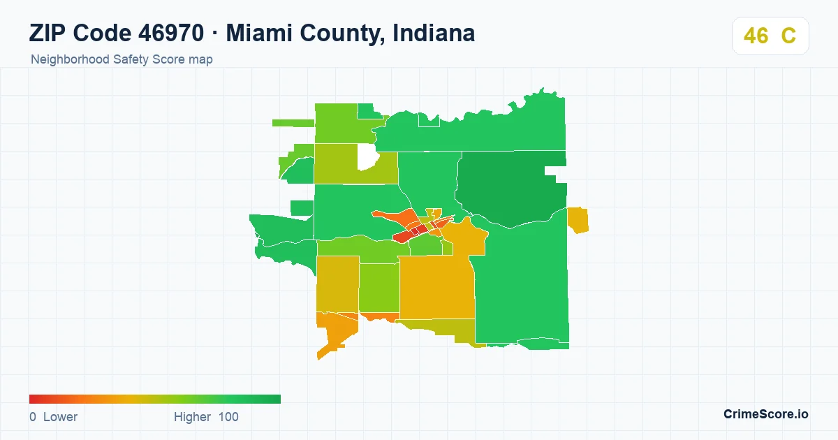 ZIP Code 46970 in Miami County, Indiana neighborhood Safety Score map