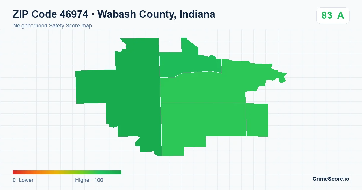 ZIP Code 46974 in Wabash County, Indiana neighborhood Safety Score map