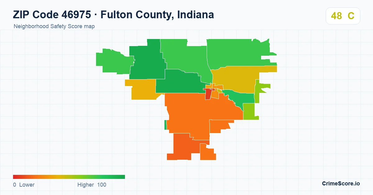 ZIP Code 46975 in Fulton County, Indiana neighborhood Safety Score map