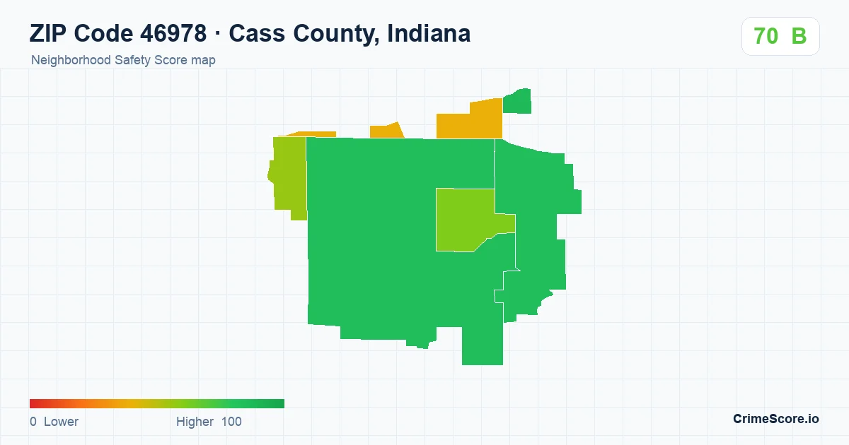 ZIP Code 46978 in Cass County, Indiana neighborhood Safety Score map
