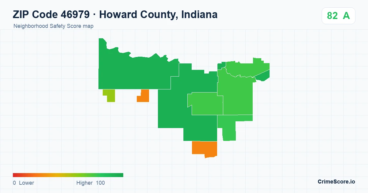 ZIP Code 46979 in Howard County, Indiana neighborhood Safety Score map