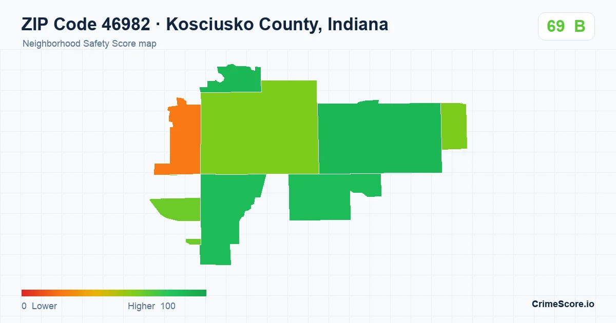 ZIP Code 46982 in Kosciusko County, Indiana neighborhood Safety Score map