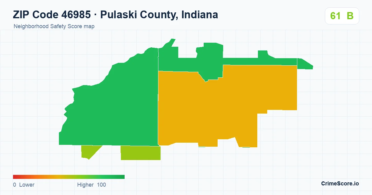 ZIP Code 46985 in Pulaski County, Indiana neighborhood Safety Score map