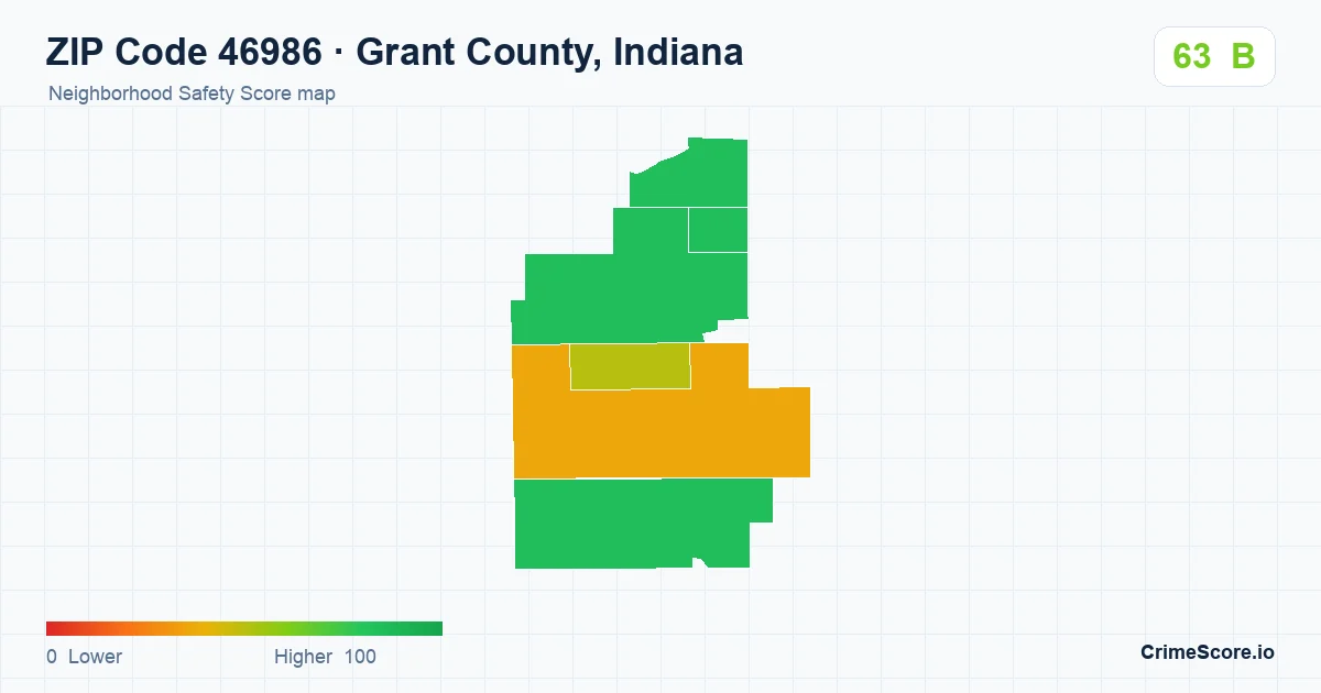 ZIP Code 46986 in Grant County, Indiana neighborhood Safety Score map