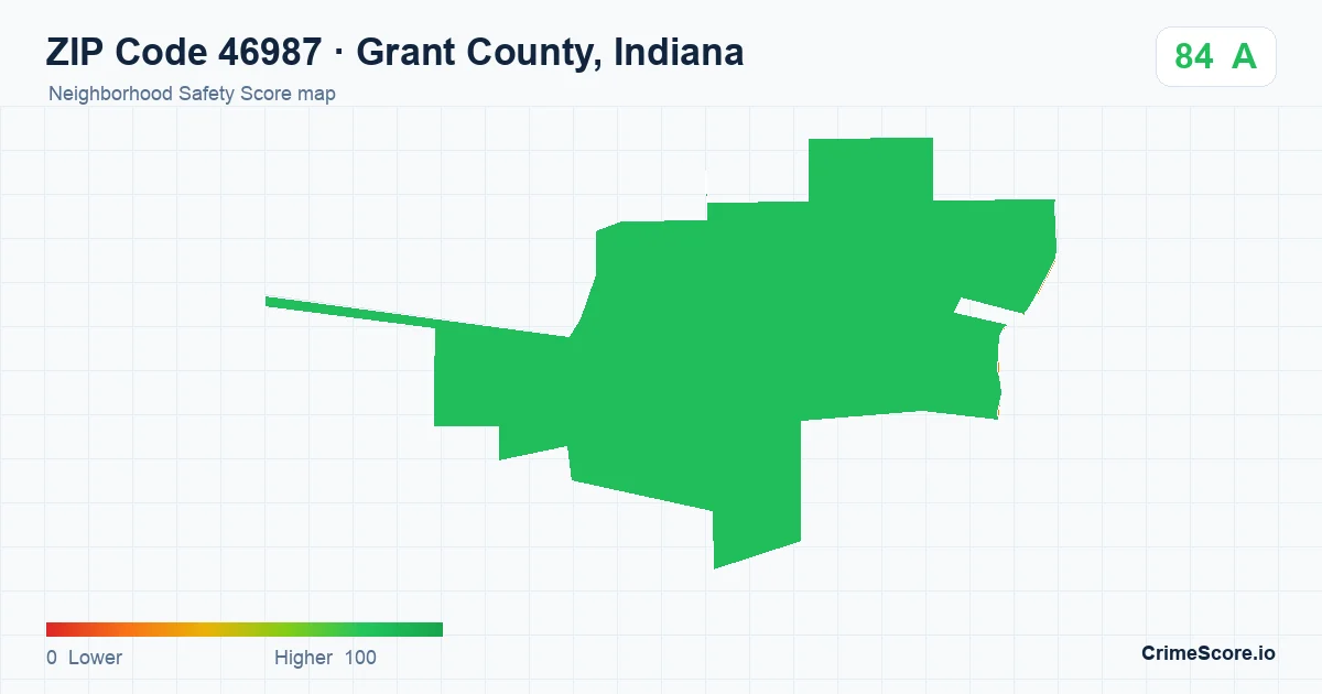 ZIP Code 46987 in Grant County, Indiana neighborhood Safety Score map