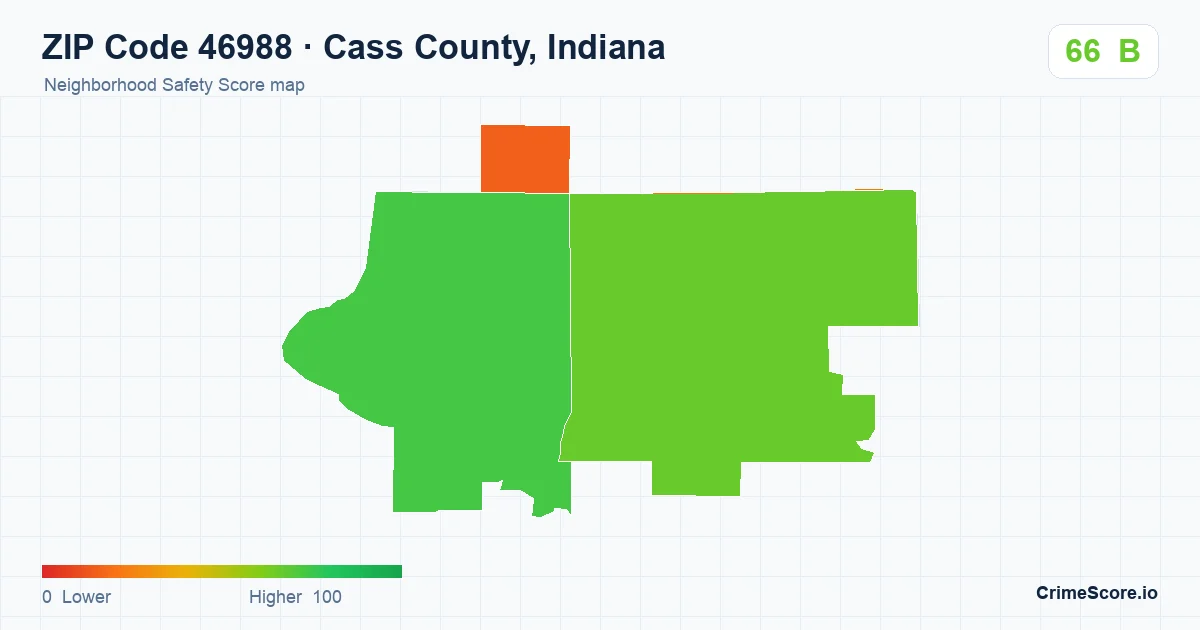 ZIP Code 46988 in Cass County, Indiana neighborhood Safety Score map