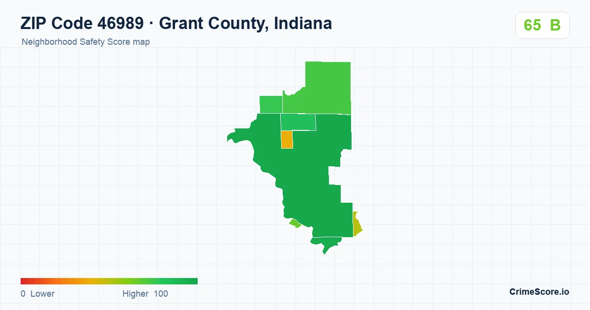 ZIP Code 46989 in Grant County, Indiana neighborhood Safety Score map