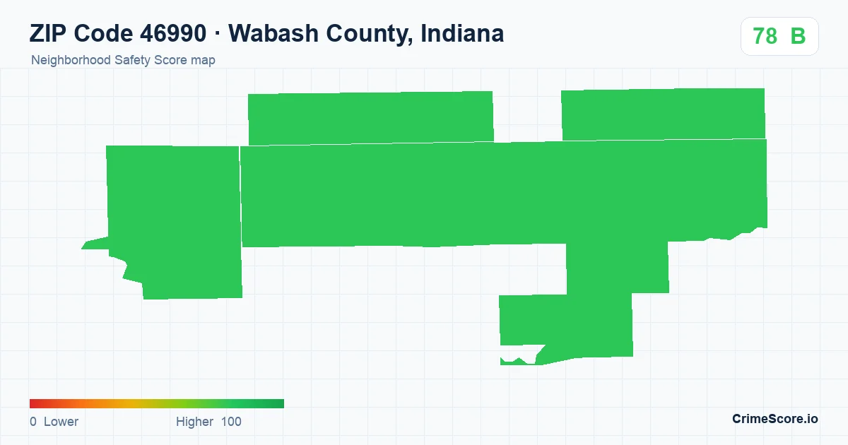 ZIP Code 46990 in Wabash County, Indiana neighborhood Safety Score map
