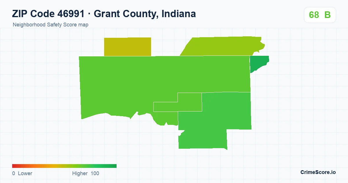 ZIP Code 46991 in Grant County, Indiana neighborhood Safety Score map
