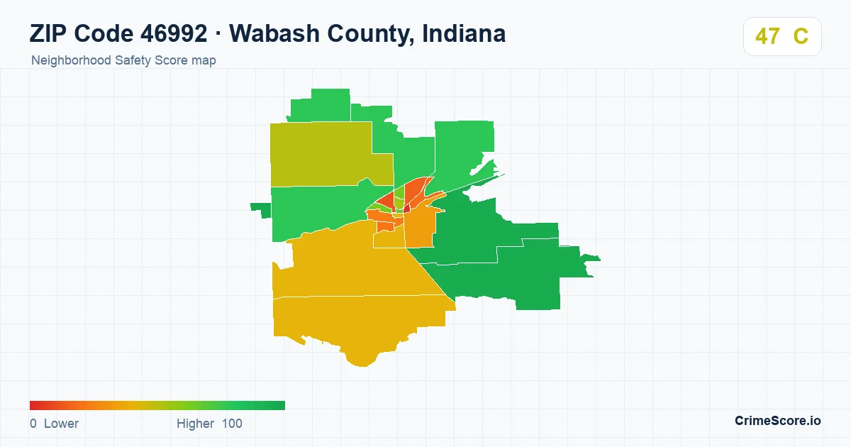 ZIP Code 46992 in Wabash County, Indiana neighborhood Safety Score map