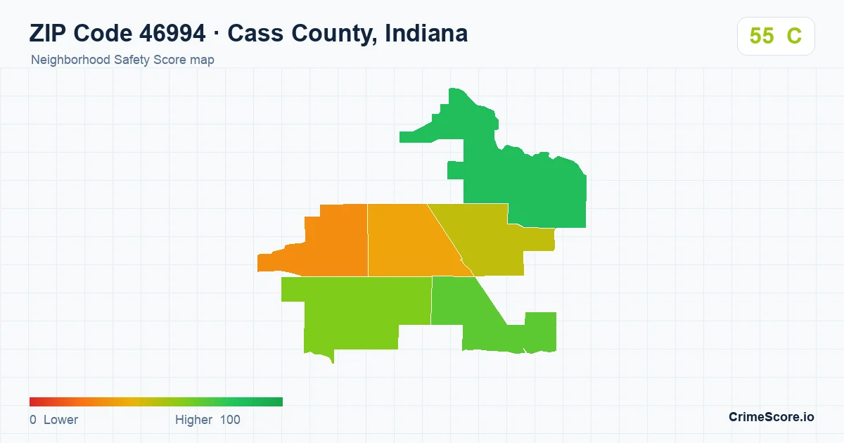 ZIP Code 46994 in Cass County, Indiana neighborhood Safety Score map