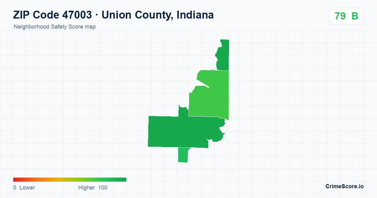 ZIP Code 47003 in Union County, Indiana neighborhood Safety Score map