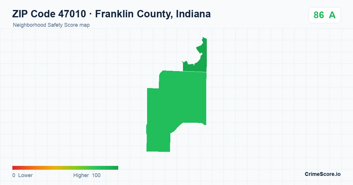 ZIP Code 47010 in Franklin County, Indiana neighborhood Safety Score map