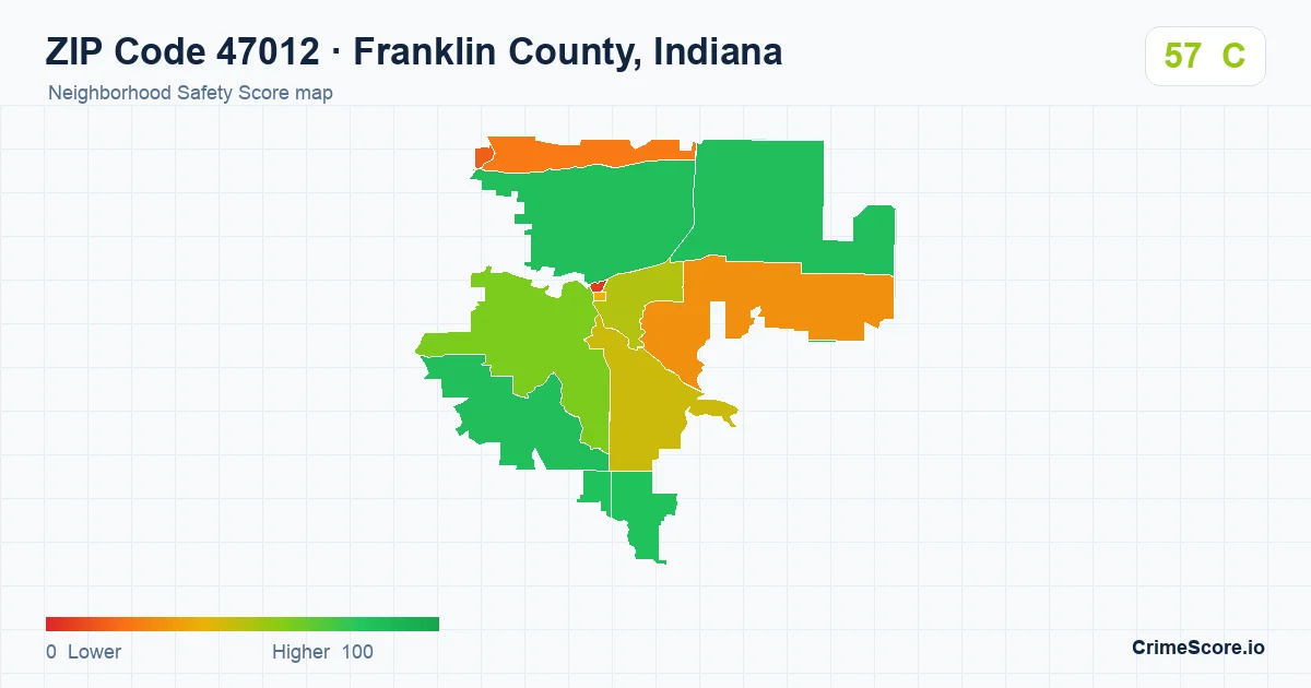 ZIP Code 47012 in Franklin County, Indiana neighborhood Safety Score map