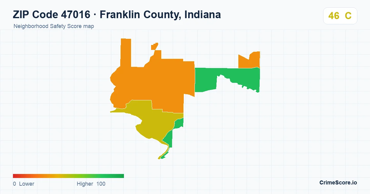 ZIP Code 47016 in Franklin County, Indiana neighborhood Safety Score map