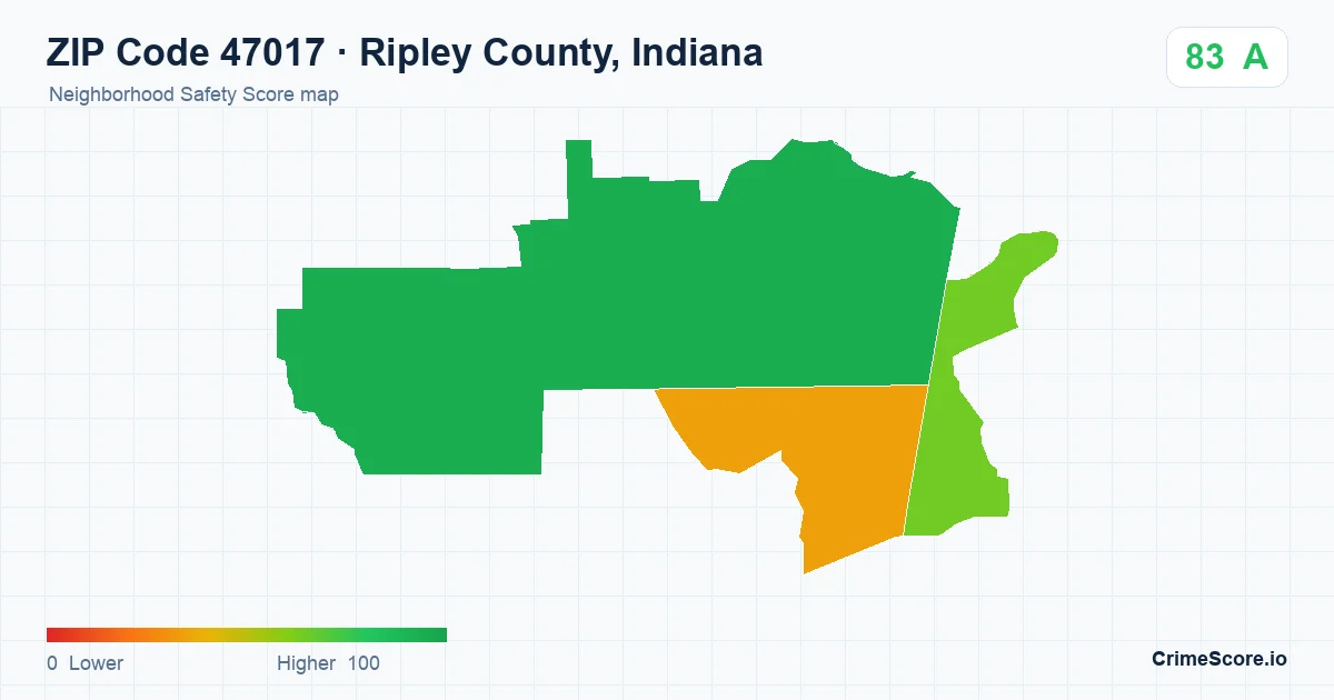 ZIP Code 47017 in Ripley County, Indiana neighborhood Safety Score map