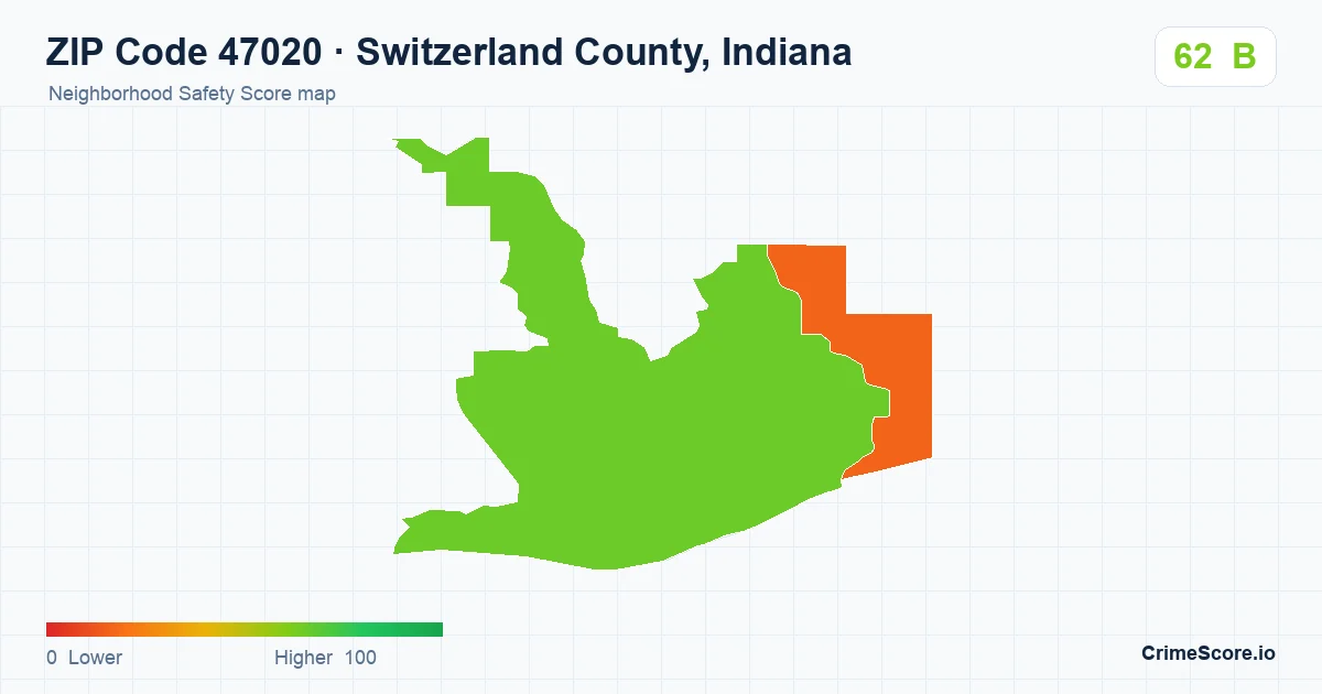 ZIP Code 47020 in Switzerland County, Indiana neighborhood Safety Score map