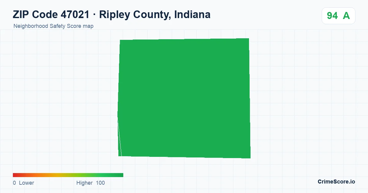 ZIP Code 47021 in Ripley County, Indiana neighborhood Safety Score map
