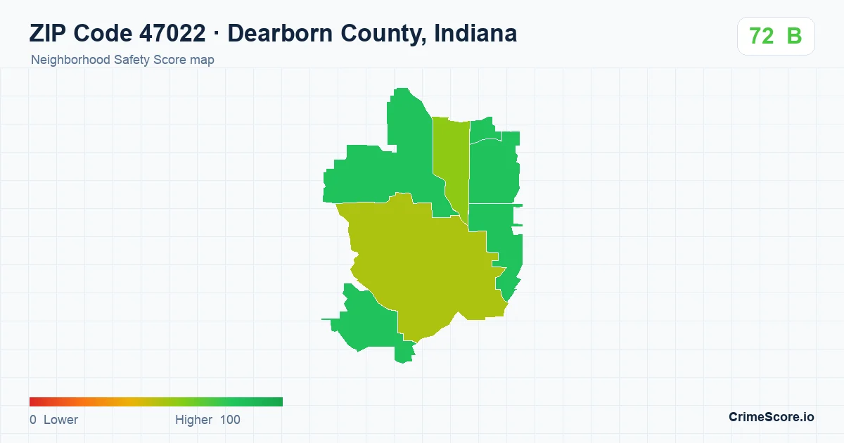 ZIP Code 47022 in Dearborn County, Indiana neighborhood Safety Score map