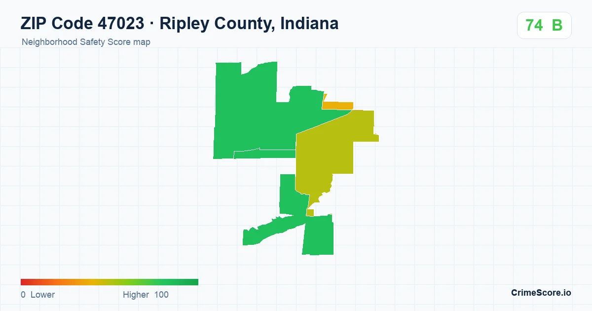 ZIP Code 47023 in Ripley County, Indiana neighborhood Safety Score map
