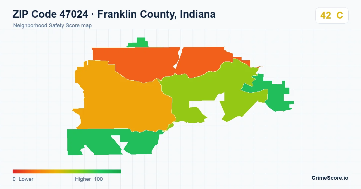 ZIP Code 47024 in Franklin County, Indiana neighborhood Safety Score map