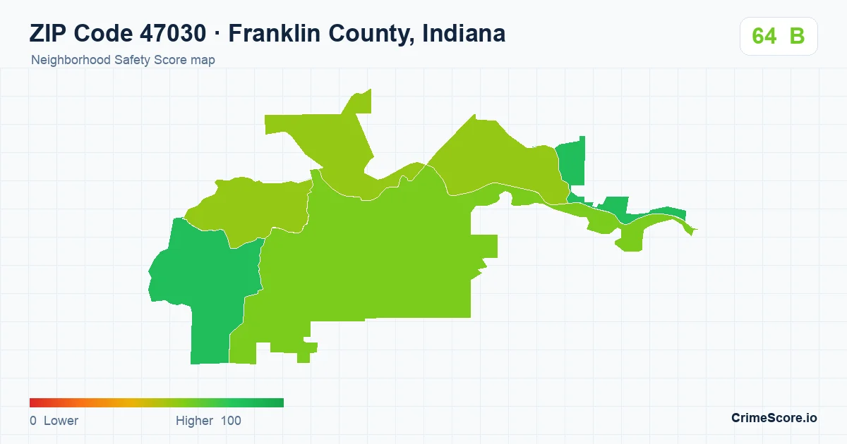 ZIP Code 47030 in Franklin County, Indiana neighborhood Safety Score map