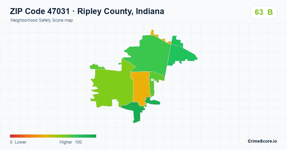 ZIP Code 47031 in Ripley County, Indiana neighborhood Safety Score map