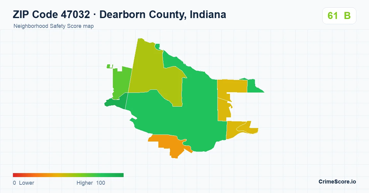 ZIP Code 47032 in Dearborn County, Indiana neighborhood Safety Score map