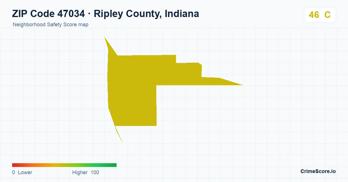 ZIP Code 47034 in Ripley County, Indiana neighborhood Safety Score map