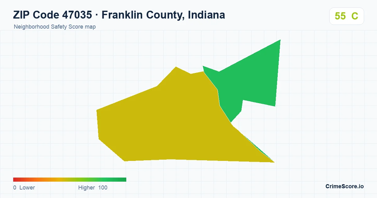 ZIP Code 47035 in Franklin County, Indiana neighborhood Safety Score map