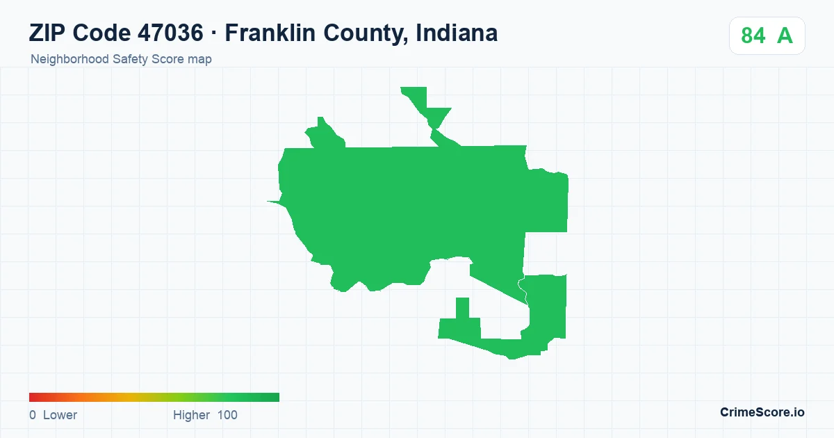 ZIP Code 47036 in Franklin County, Indiana neighborhood Safety Score map