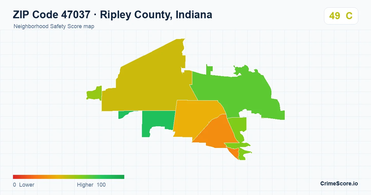 ZIP Code 47037 in Ripley County, Indiana neighborhood Safety Score map