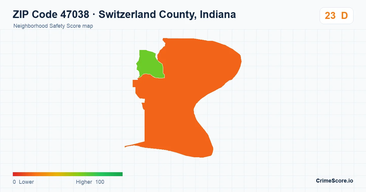 ZIP Code 47038 in Switzerland County, Indiana neighborhood Safety Score map