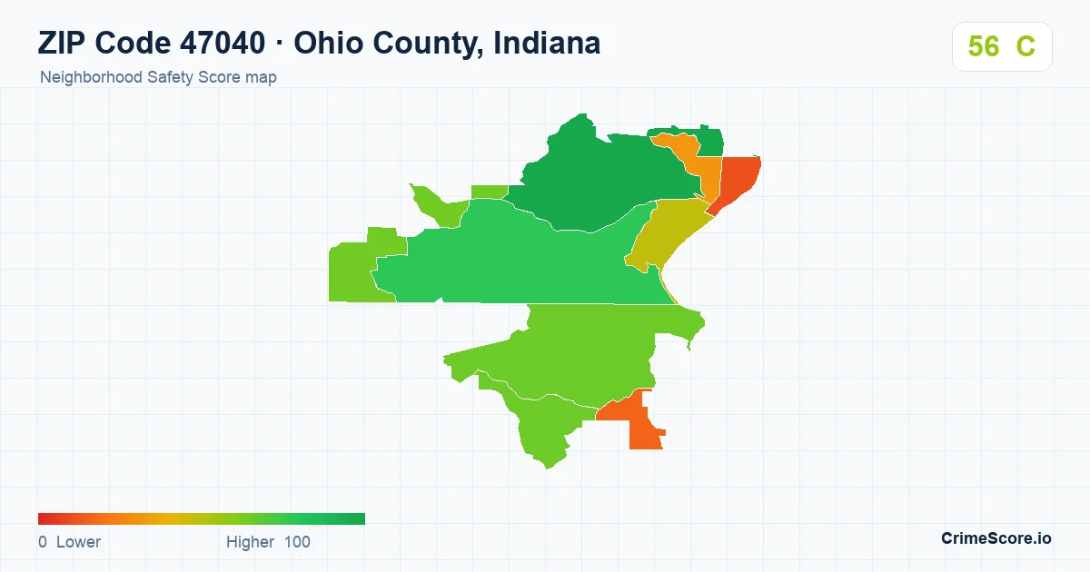 ZIP Code 47040 in Ohio County, Indiana neighborhood Safety Score map